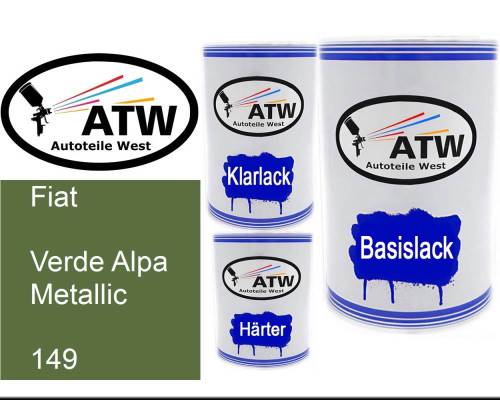 Fiat, Verde Alpa Metallic, 149: 500ml Lackdose + 500ml Klarlack + 250ml Härter - Set, von ATW Autoteile West.